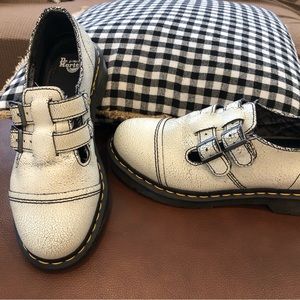 DOC MARTENS Susy white crackled leather Mary Jane buckle loafers